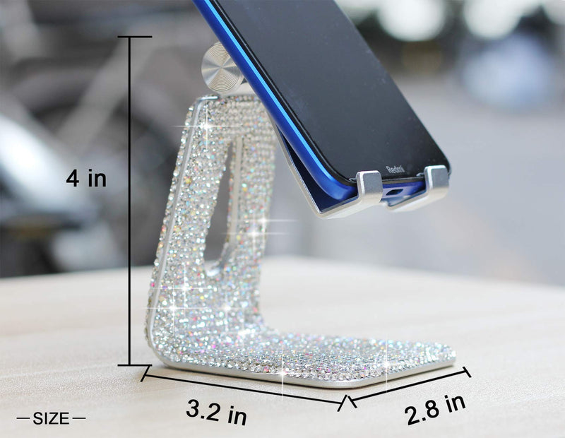 [Australia - AusPower] - Carchile Bling Rhinestone Crystal Adjustable Cell Phone Stand, Phone Holder for Desk, Phone Desktop Holder Stand Compatible with iPhone IPAD Samsung Smart SZ (Silver) Silver 