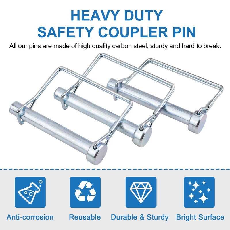 [Australia - AusPower] - INCREWAY 3/8" Trailer Coupler Pin, 4pcs Heavy Duty Shaft Locking Pin Pto Pin Carbon Steel Safety Coupler Pin in 2-3/4" Long, Square Wire Locking Pin for Farm Lawn Garden Trailers 