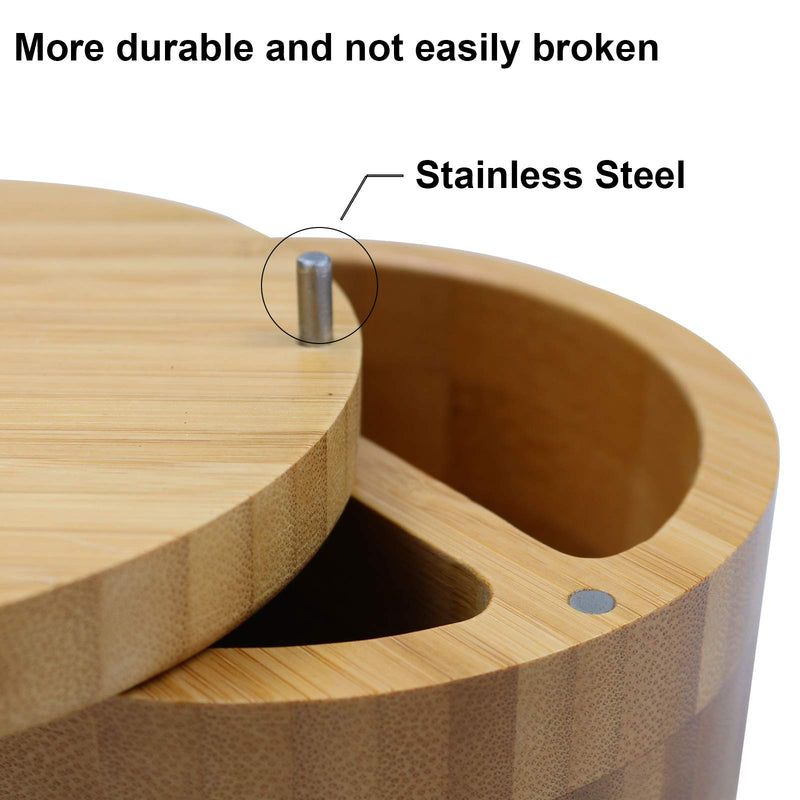 [Australia - AusPower] - Bamboo Salt and Pepper Bowls by HTB, Divided Salt Cellar With Swivel Lid and Spoon, Seasoning Containers With Magnetic Lid to Keep Dry, Mini Spoon Built Into Top, Great When You May Have Messy Hands 