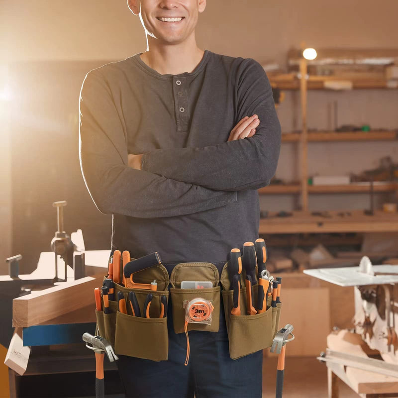 [Australia - AusPower] - KOYYTO 19 Pocket Tool Belts with Quick Release Buckle- Heavy Duty Detachable & Adjustable Utility Belt,Work Apron for Men and Women,for Electrician,Carpenter,Construction Tool Belt Pouches,Khaki Tool Pouch2 