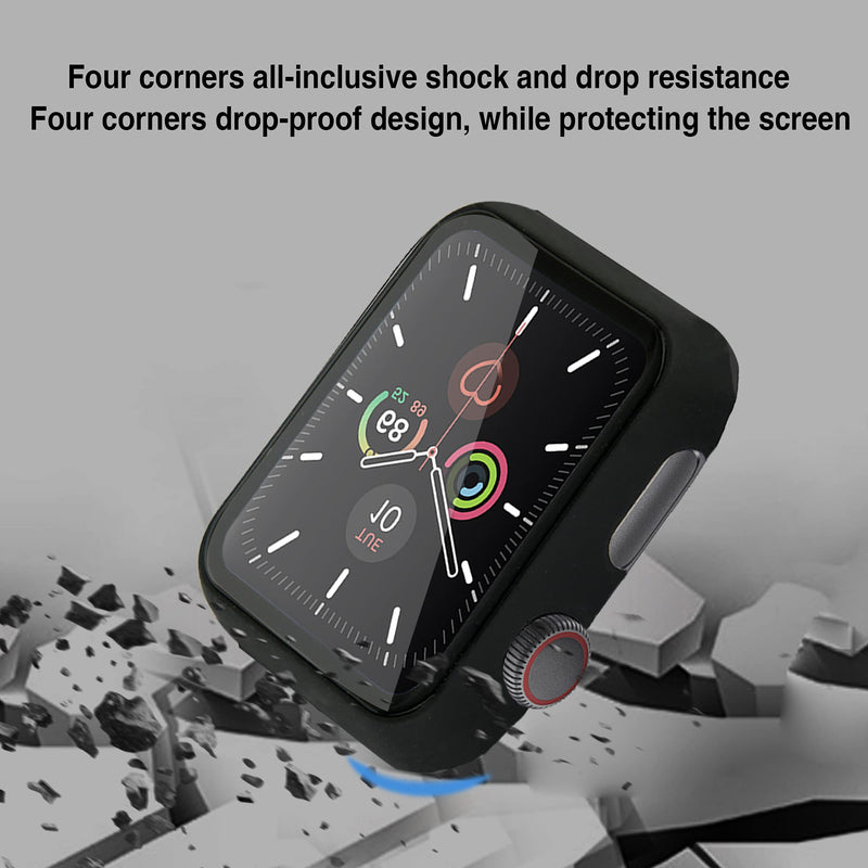 [Australia - AusPower] - Soonear [3+1 Pack] Compatible with Apple Watch Series 1 / Series 2 / Series 3 38mm with Built in 9H Tempered Glass Screen Protector Hard PC Case and Black Silicone Watch Band 38 mm Clean 