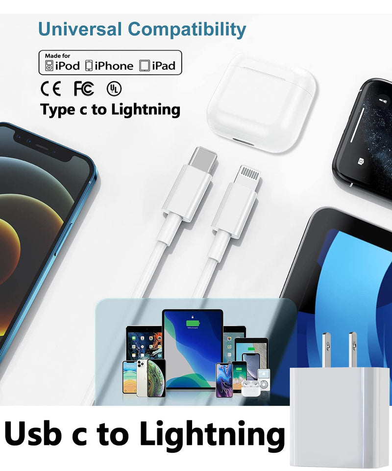 [Australia - AusPower] - iPhone Charger Fast Lightning Charger [Apple Certified/Approved] 20W USB C (Type C) Block with 3ft Cable Compatible with iPhone 13/12/11(Pro Max/Mini) XS/XR/X/SE 2020/Quick Repid Speed Charging Cube 