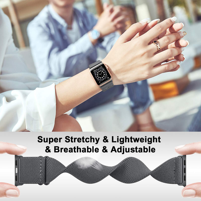 [Australia - AusPower] - ZALAVER Stretchy Solo Loop Band Compatible with Apple Watch Bands 38mm 40mm 42mm 44mm, Nylon Adjustable Braided Sport Elastics Wristband Compatible with iWatch Series 6/5/4/3/2/1 SE Women Dark Gray 38MM/40MM 