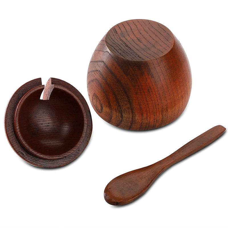[Australia - AusPower] - DEAYOU 3 Pack Wooden Salt Box with Lid and Spoon, Natural Wood Spice Pepper Containers Cellars, Round Sugar Condiment Bowls Storage Jars Keepers for Seasoning, Chili Powder 