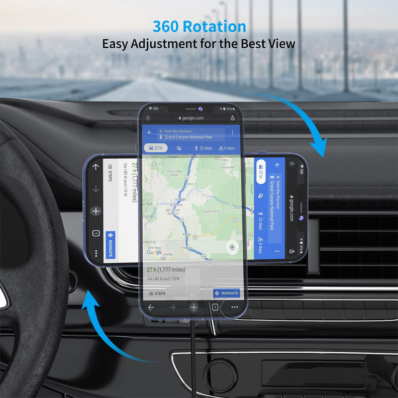[Australia - AusPower] - Magnetic Wireless Car Charger Compatible with MagSafe Mount Secure Stick On Dashboard and Air Vent Clamp Phone Holder 15W Fast Charging, Specially esigned for iPhone 13/12 Series Phones（Grey） Air Vent Car Charger 