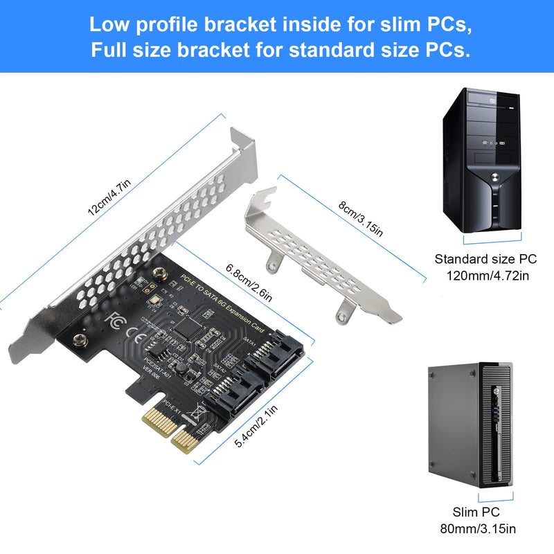 [Australia - AusPower] - BEYIMEI PCIe SATA Card 2 Ports, PCI-E to SATA Expansion Card,6Gbps PCI-E (2X 4X 8X 16X) SATA 3.0 Controller Card for Windows10/8/7/XP/Vista/Linux,Support SSD and HDD 2SATA 
