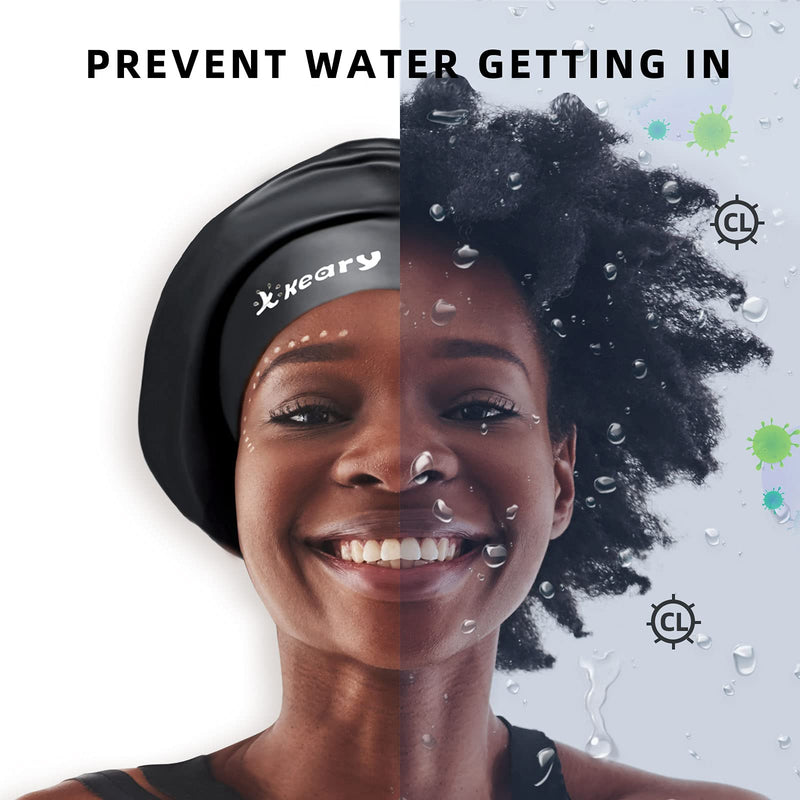 [Australia - AusPower] - Keary Extra Large Swim Cap for Braids and Dreadlocks Extensions Weaves Long Hair, Waterproof Silicone Cover Ear Bath Pool Shower Swimming Cap for Adult Youth to Keep Hair Dry, Easy to Put On and Off 