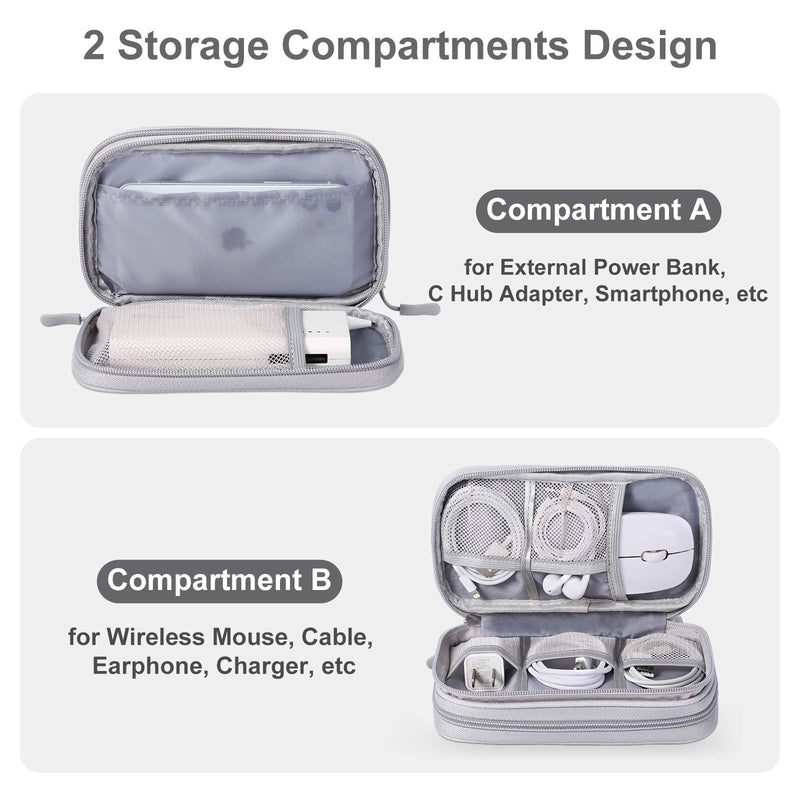 [Australia - AusPower] - Bevegekos Cable and Charger Organizer Bag, Travel Case Pouch for Small Electronics & Accessories (Small, Light Grey) 