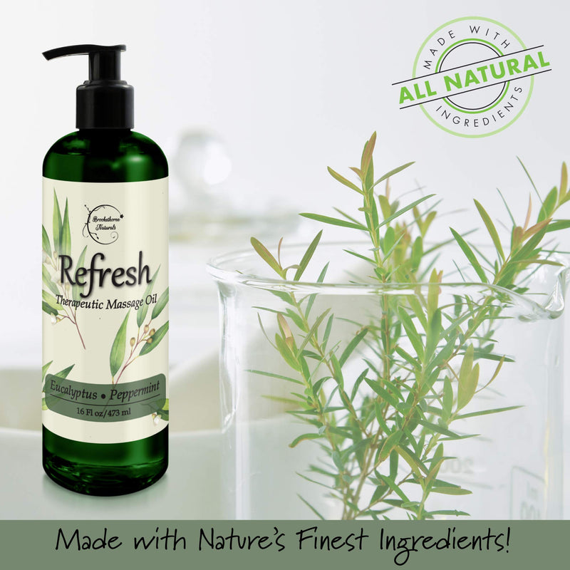 [Australia - AusPower] - Refresh Massage Oil with Eucalyptus & Peppermint Essential Oils - Great for Massage Therapy. All Natural Muscle Relaxer. Ideal for Full Body Massage – Nut Free Formula 16oz 16 Fl Oz (Pack of 1) 