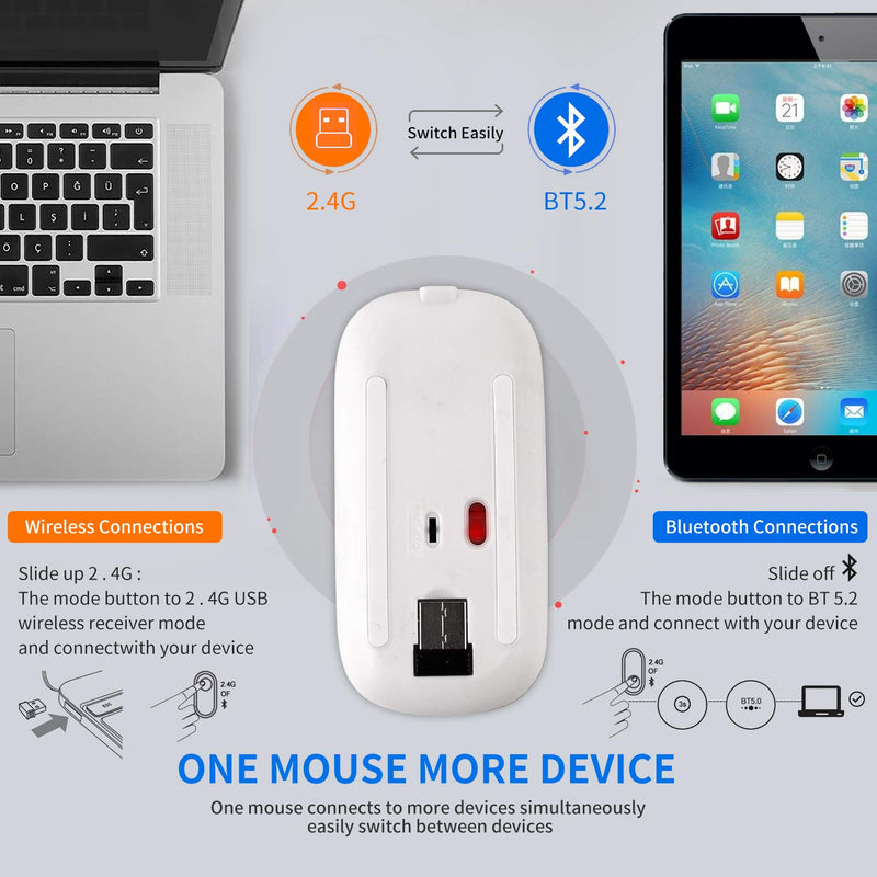 [Australia - AusPower] - Bling Dazzling Rechargeable 2.4GHz+5.2 Bluetooth Wireless Mouse Covered with Crystal Diamond Rhinestone,RGB Backlit,Great Gift idea for Her (Silver) Silver 