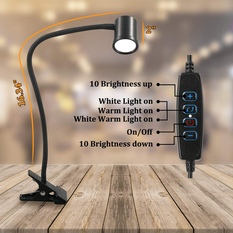 [Australia - AusPower] - Clip on Light Reading Light, 3000K - 6500K Clamp Desk Lamp, 10-Level Brightness Clamp Light, High≥90+CRI Eye Protect Clip on reading Lamp, 360° Flexible Gooseneck Book Light for Desk Bedside Headboard Black 