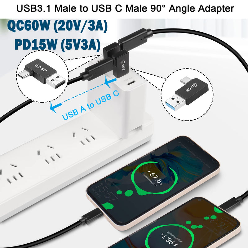 [Australia - AusPower] - QIANRENON 90° Angle USB3.1 Male to USB C Male Charging Adapter 10Gbps USB3.1 Plug to USB C Plug L Angle Data Connector QC60W/PD15W (only A to C), for Wall Charger PC Laptop,4Pcs (2 Left+2 Right) 2 Left+2 Right 