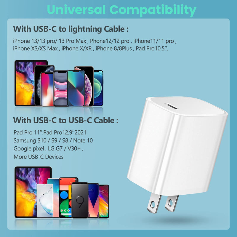 [Australia - AusPower] - USB C Wall Charger 20W Compatible for iPhone 13/13 Pro/13 Pro Max, iPhone 12/12 Pro, iPhone 11/11 Pro, QOMOLAMA Fast Charger Block Power Delivery 3.0, USBC Charging Adapter, Type C Charger Cube Box White 