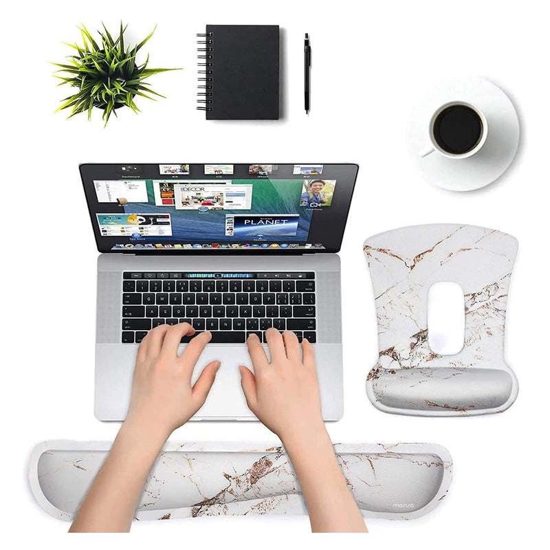 [Australia - AusPower] - MOSISO Wrist Rest Support for Mouse Pad & Keyboard Set, Ergonomic Mousepad Non-Slip Base Home/Office Pain Relief&Easy Typing Cushion with Neoprene Cloth & Raised Memory Foam, Inclined Gold Marble 