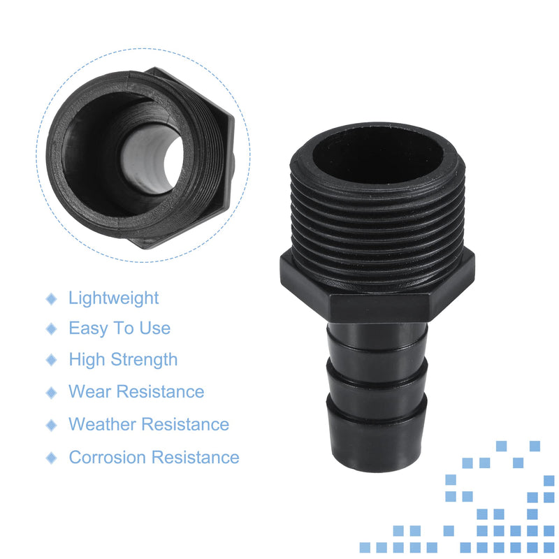 [Australia - AusPower] - MECCANIXITY Plastic Pipe Fitting 1/2" Barb OD 3/4NPT Male Thread Straight Tube Hose Adapter Hex Connector, Black 1/2"x3/4NPT 