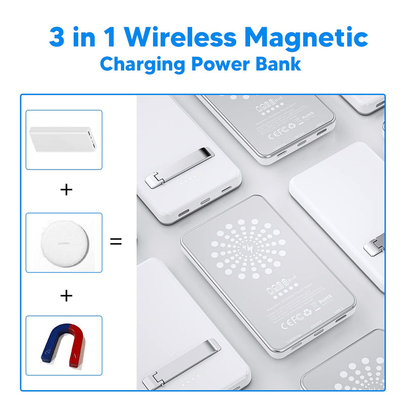 [Australia - AusPower] - Magnetic Wireless Portable Charger, TTWEN 15W Fast Charger Power Bank 5000mAh USB C Charging External Battery Pack Compatible for iPhone 12/12 Mini/Pro/Max (White) White 