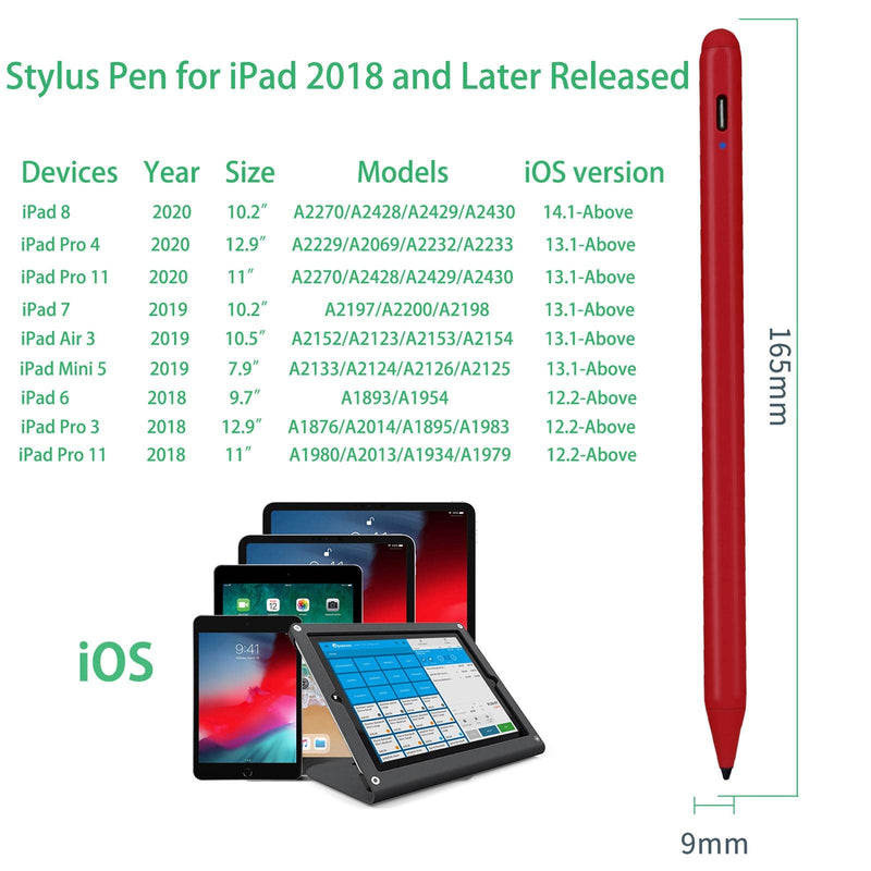 [Australia - AusPower] - 2022 iPad Air 5th/4th Generation 10.9" Stylus Pencil with Palm Rejection,1.5mm POM Fine Tip Active Pen Compatible with Apple Pencil for iPad Air 5th/4th 10.9 Inch Drawing Writing Stylus Pen Red 