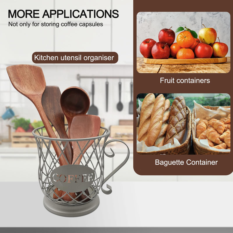 [Australia - AusPower] - MFBJXC Coffee Pods Storage Basket, Coffee Pod Capsule Storage Holder for 35 K Cup Organizer, Coffee Basket Decor for Coffee Bar Countertop-Sliver Sliver 