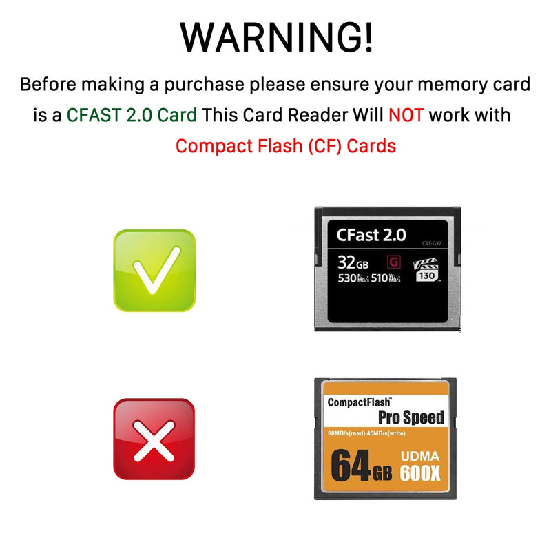 [Australia - AusPower] - CFast Card Reader, BYEASY CFast 2.0 Reader via USB 3.0 or USB C Port, Portable Professional CFast Memory Card Reader with Thunderbolt 3 Port Using for Sandisk, Lexar, Transced, Atomos, Snoy Card More 