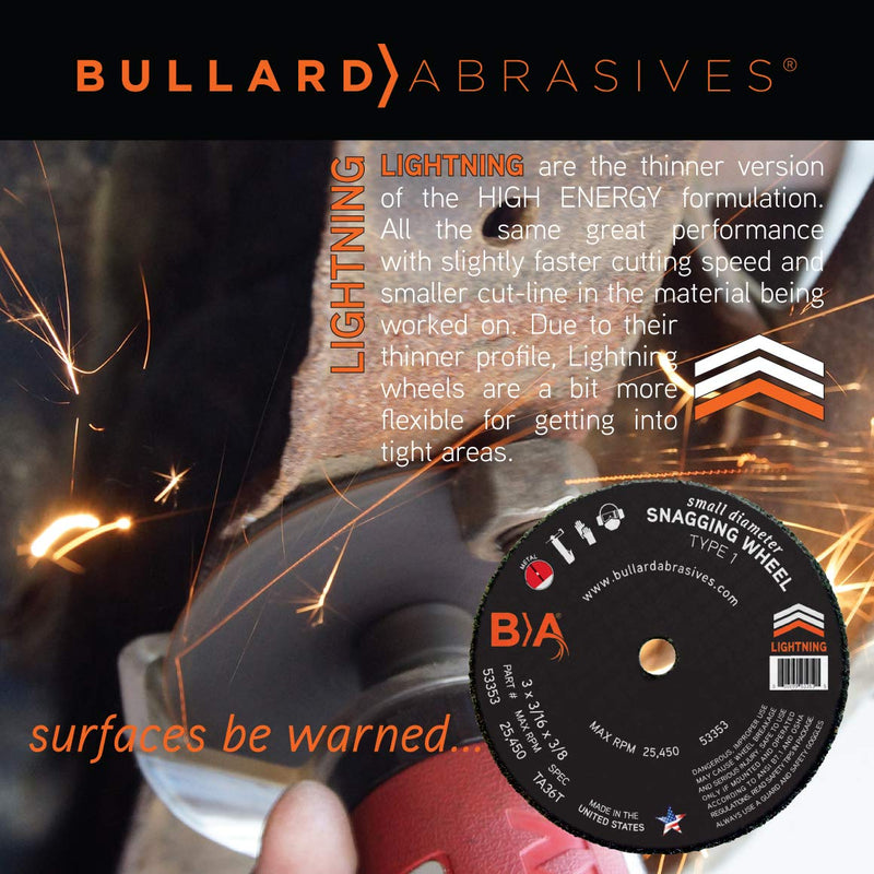 [Australia - AusPower] - Bullard Abrasives 53353, Lightning Performance, TA36T, Small Diameter Snagging Wheels, 3 x 3/16 x 3/8, T1 (Pack of 5) Pack of 5 