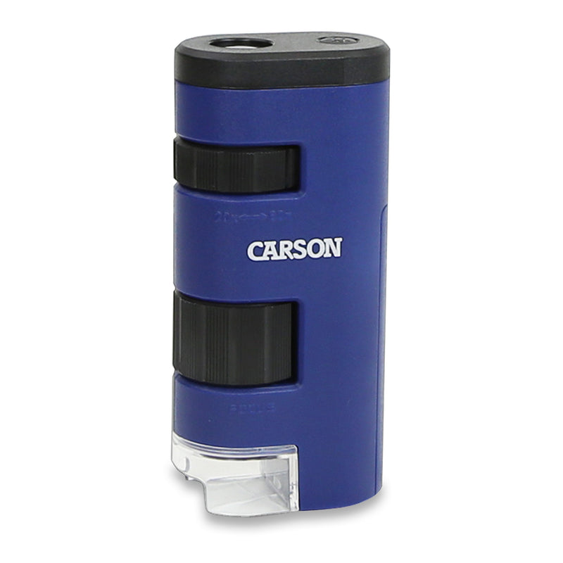 [Australia - AusPower] - Carson MicroMini 20x LED Lighted Pocket Microscope with Built-in LED and UV Flashlight & Pocket Micro 20x-60x LED Lighted Zoom Field Microscope with Aspheric Lens System (MM-450),Blue 