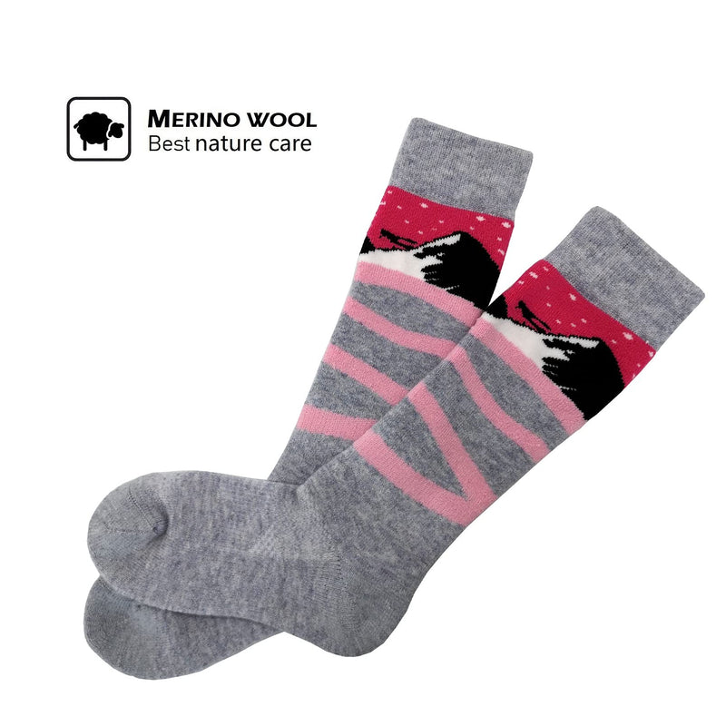 [Australia - AusPower] - HIGHCAMP Kids Merino Wool Ski Snowboard Socks Boy Girl Toddler Winter Snow Socks- 2 Pairs Medium Alps Pink 