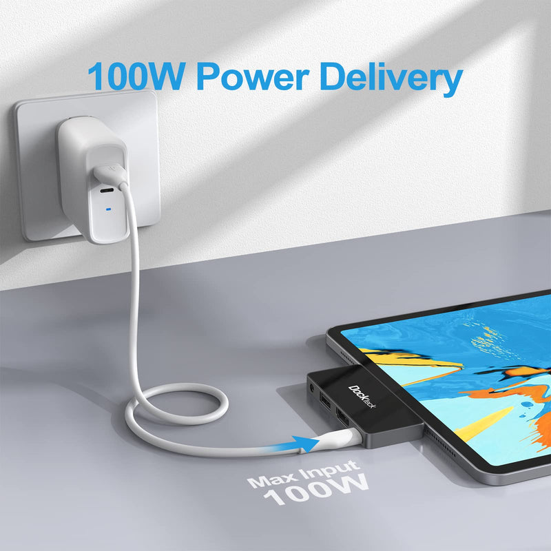 [Australia - AusPower] - USB C Hub Adapter for iPad Pro 2021 2020 2018 11 12.9 / iPad Air 4 10.9 iPad mini6 Dockteck 4 in 1 iPad Pro USB-C Hub with 100W Power Delivery, 4K@60Hz HDMI Port, USB 2.0 Port and 3.5mm Headphone Jack 