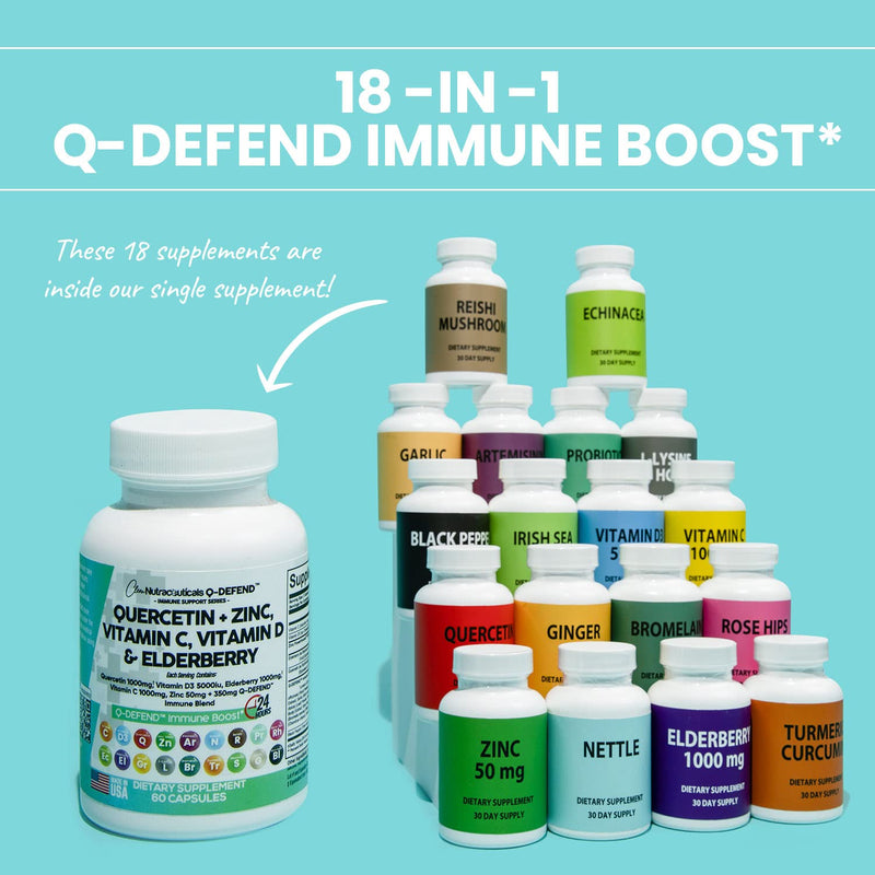 [Australia - AusPower] - Quercetin 1000mg Zinc 50mg Vitamin C 1000mg Vitamin D 5000 IU Bromelain Elderberry - Lung Immune Defense Support Supplement Adults with Artemisinin, Sea Moss, Echinacea, Garlic Immunity Allergy Relief 1 
