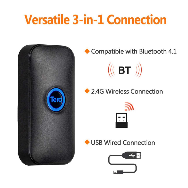 [Australia - AusPower] - Tera 1D Bluetooth Mini Barcode Scanner, 3-in-1 Bluetooth & USB Wired & 2.4G Wireless Laser 1D Bar Code Reader, Portable Barcode Scanner Work with iOS, Windows, Android, for Tablet or Computer, 5200C Blue 