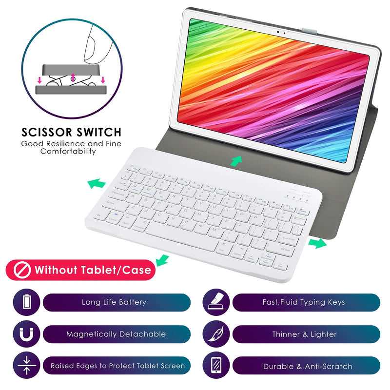 [Australia - AusPower] - DETUOSI Universal 9.6-10.5 inch Wireless Bluetooth Keyboard, Multi-Device Travel Portable Ultrathin (6mm) Lightweight Wireless Bluetooth Keyboard for iOS/Android/Windows Tablet, Computer, Phone #White for 9.6-10.5 inch tablet White 
