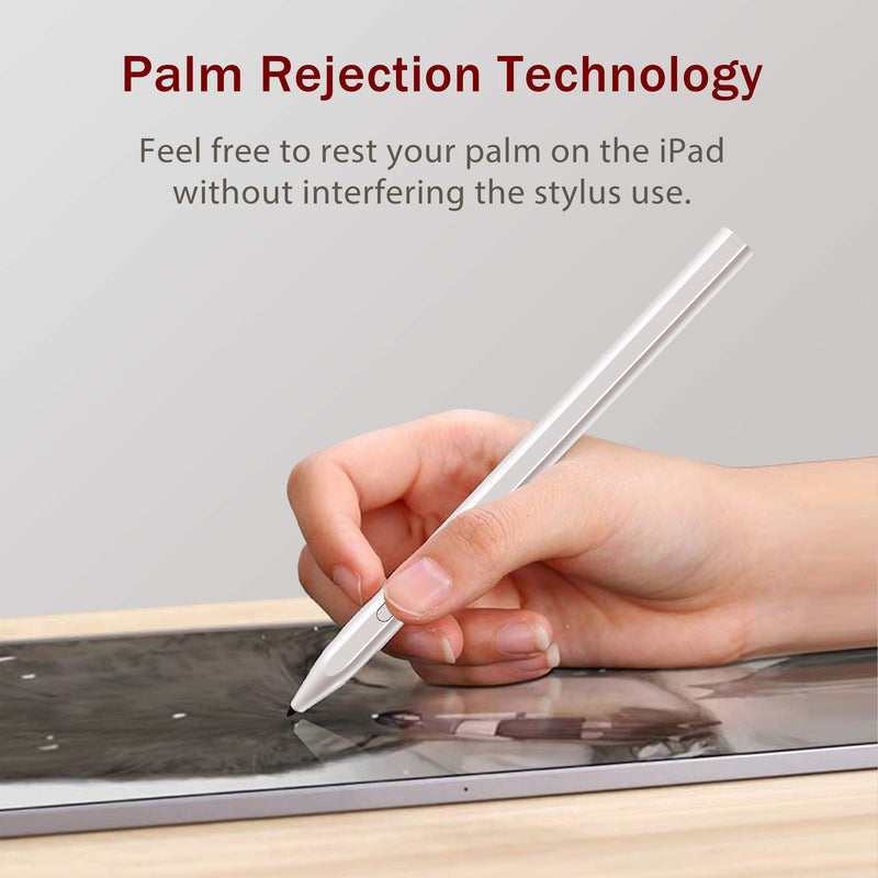 [Australia - AusPower] - Stylus Pen for Apple iPad with Palm Rejection, Rechargeable, Uogic Stylus for Apple iPad (10.2-Inch), iPad Pro 2018(11/12.9 Inch), iPad (6th Gen), Air (3rd Gen), Mini (5th Gen), White 