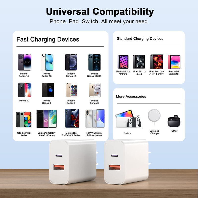 [Australia - AusPower] - iPhone Fast Charger,[Apple MFi Certified]2Pack 20W Dual Port USB-C + USB-A Power Delivery Wall Charger Block Plug Adapter for iPhone14/13/13Pro Max/12 Mini/12 Pro Max/11/XS/XR/X/8,iPad,AirPods Pro Max 