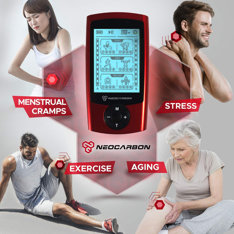 [Australia - AusPower] - Dual Channel TENS EMS and Relax Muscle Stimulator, Electronic Pulse Massager Unit, 16 Electrode Pads, Travel Case 