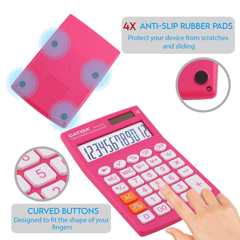 [Australia - AusPower] - Desktop Calculator with 12 Digit LCD Display Screen, Home or Office Use, Easy to Use with Clear Display/Memory Functions, CD-2775 (Pink) Pink 