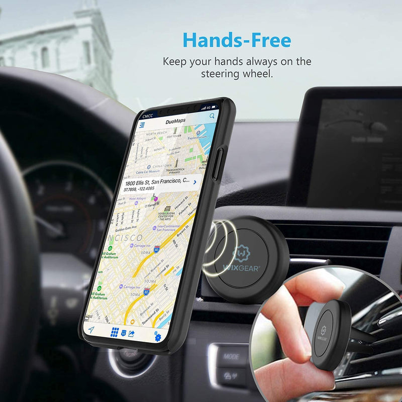 [Australia - AusPower] - WixGear Universal Air Vent Magnetic Phone Car Mount Holder with Fast Swift-Snap Technology for Smartphones and Mini Tablets, Black 1 Pack 