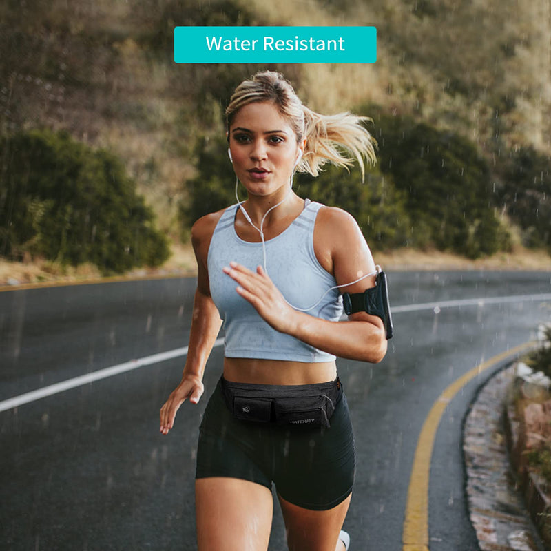 [Australia - AusPower] - WATERFLY Fanny Pack for Women Men Water Resistant Small Waist Pouch Slim Belt Bag with 4 Pockets for Running Travelling Hiking Walking Lightweight Crossbody Chest Bag Fit All Phones 