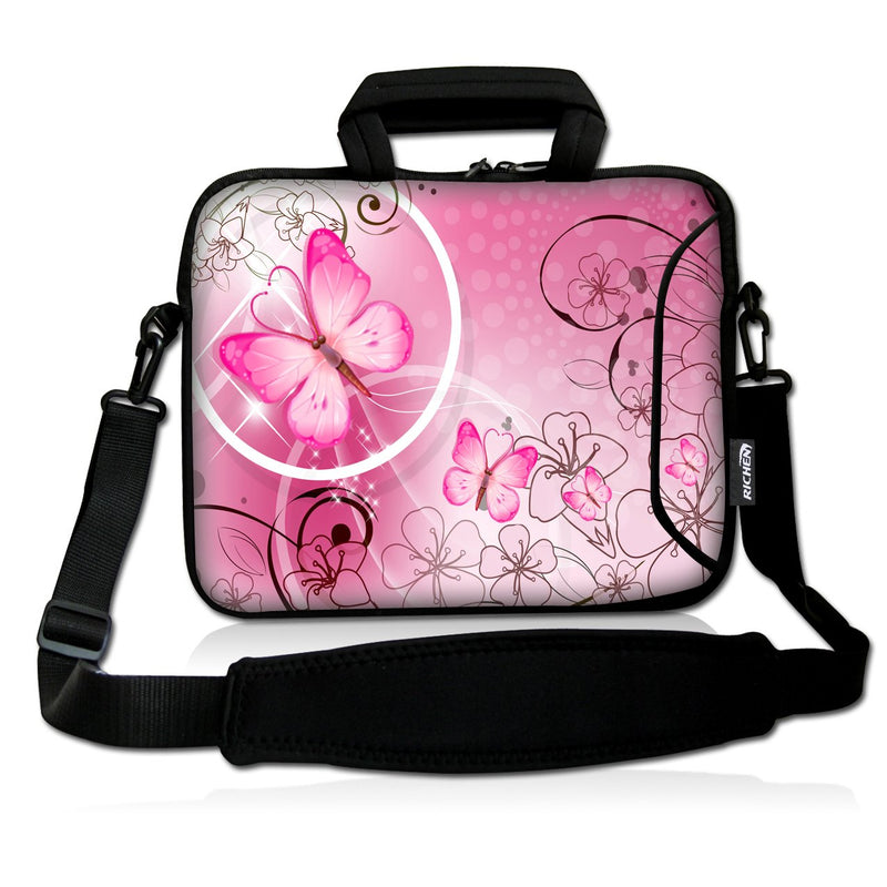 [Australia - AusPower] - RICHEN 9.7 10 10.1 10.2 inches Messenger Bag Carrying Case Sleeve with Handle Accessory Pocket Fits 7 to 10-Inch Laptops/Notebook/ebooks/Kids tablet/Pad (7-10.2 inch, Pink Butterfly) 7-10.2 inch 