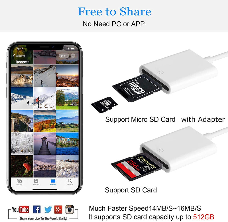 [Australia - AusPower] - Apple MFi Certified Lightning to SD Card Camera Reader for iPhone iPad, Veetone SD Card Reader Memory Card Reader Trail Camera Viewer SD Card Adapter for iPhone 12/11/XS/XR/X/8/7/iPad, Plug and Play One Slot 