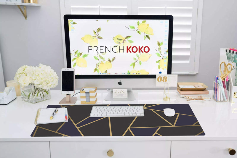 [Australia - AusPower] - French Koko Large Mouse Pad, Long Desk Mat Keyboard Pad Desktop Accessories Home School College Decor Supplies Pretty Mousepad Big Computer Office Essentials Women Girls XL Cute Modern Dark Chic Classic Dark Chic 
