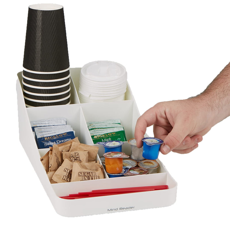 [Australia - AusPower] - Mind Reader 7 Compartment Coffee Condiment, Cups, Lids, Sugars, Stirrers,Storage Organizer, White 