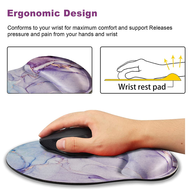 [Australia - AusPower] - Ergonomic Mouse Pad with Wrist Rest Support Gel, ArtSo Non Slip Rubber Base Pad Computer PC Laptop Women Men Mousepad for Home, Office, Gaming, Working Easy Typing, Pain Relief, Purple Blue Marble Pink Blue Marble 