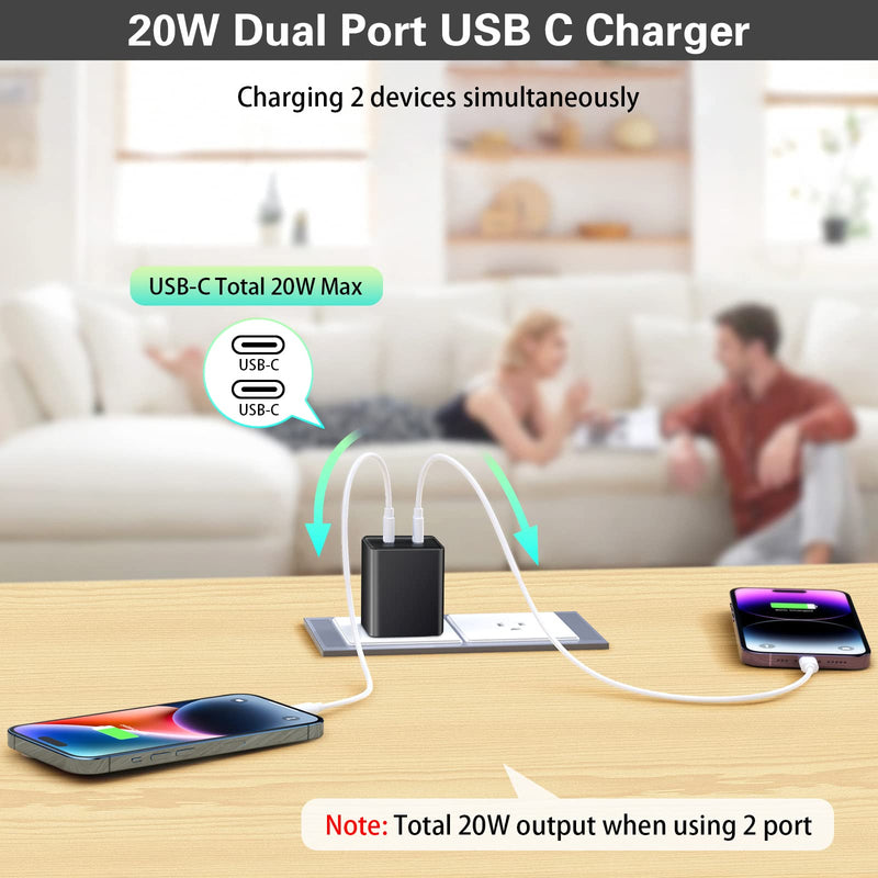 [Australia - AusPower] - 4-Pack USB C Charger Block, 20W Dual Type C Fast PD 3.0 Power Delivery Adapter Plug Wall Charger Brick Compatible with iPhone 14/13/12 Pro Max XS XR, Samsung Galaxy S22/S21, Pixel 7 6 (Black) Black 
