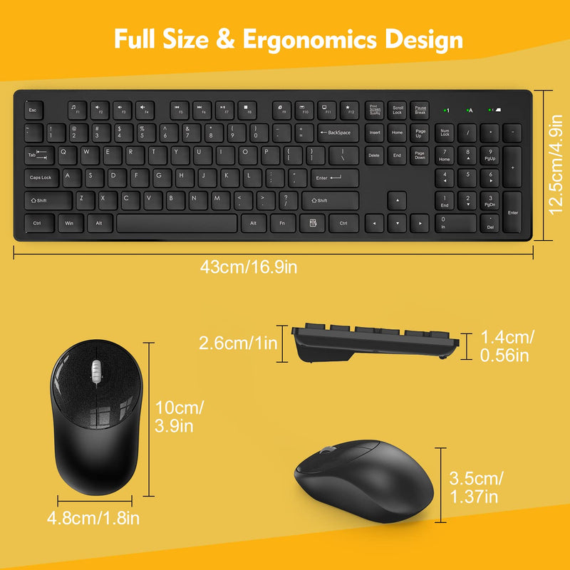 [Australia - AusPower] - Wireless Keyboard and Mouse, Trueque Silent 2.4GHz Cordless Full Size USB Keyboard Mouse Combo, Long Battery Life, Lag-Free Wireless for Computer, Laptop, PC, Window, Mac, Chrome OS(Black) Black 
