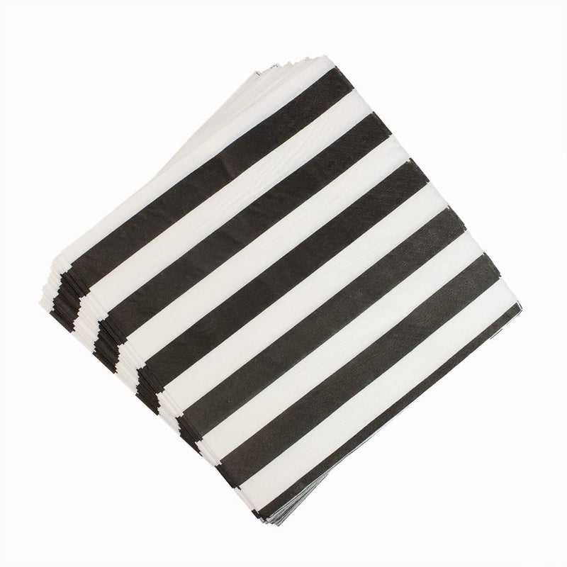 [Australia - AusPower] - Anyneo Disposable 2-ply Party Napkins, Striped Chevron Polka Dot Paper Beverage Napkins for Birthday, Christmas or Anniversary Celebration, Cocktail Beverage Napkins 60-Count,13" x 13" Black 