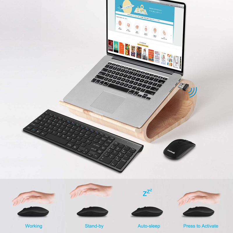 [Australia - AusPower] - LeadsaiL Wireless Keyboard and Mouse, Wireless Mouse and Keyboard Combo, Cordless USB Computer Keyboard and Mouse Set, Ergonomic, Silent, Compact Slim for Windows Laptop, Apple, iMac, Desktop, PC Black 