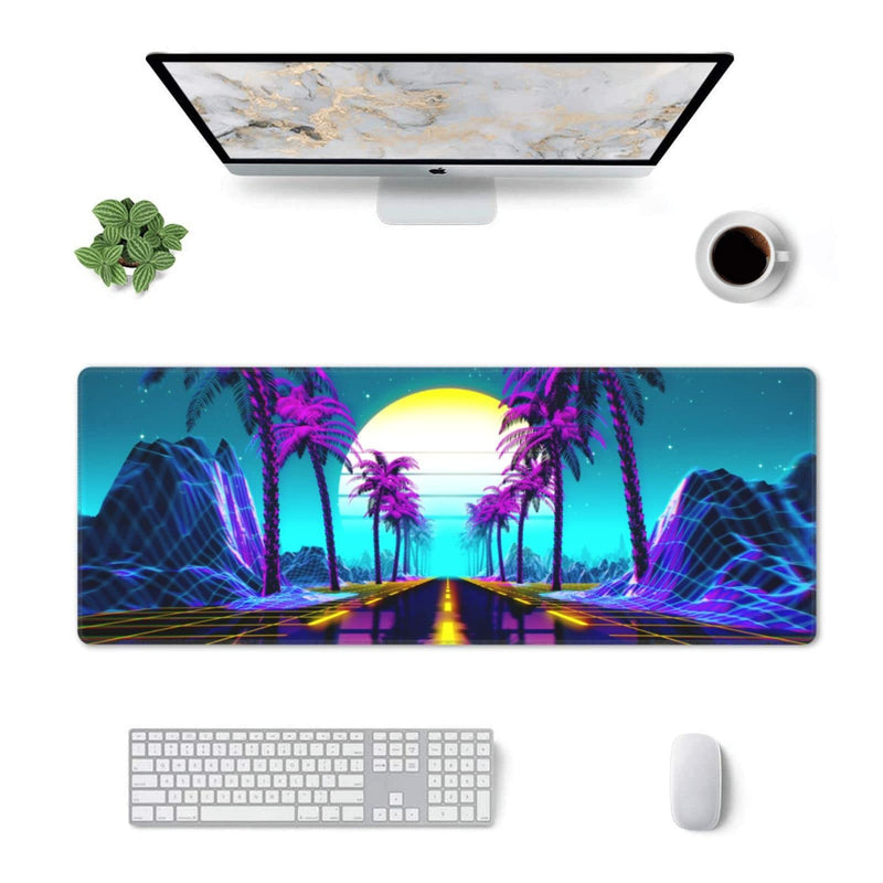[Australia - AusPower] - Neon Retrowave Gaming Mouse Pad Large XL Desk Mat Long Extended Pads Big Mousepad for Home Office Decor Accessories 31.5 X 11.8 Inch 3 