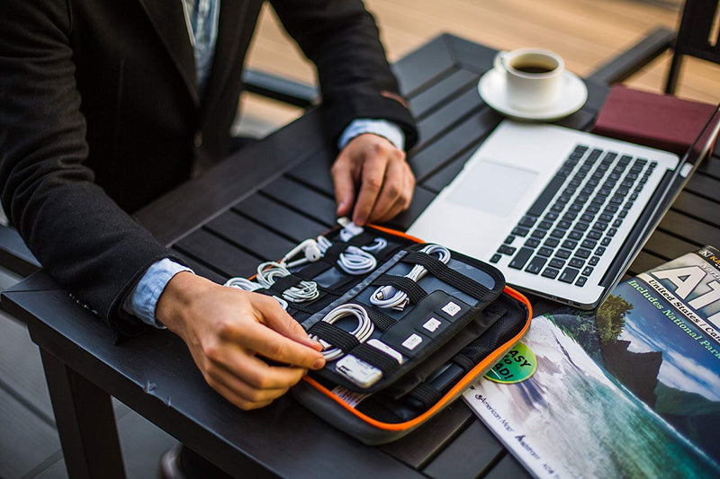 [Australia - AusPower] - BAGSMART Electronic Organizer Travel Cable Organizer Bag Portable Electronic Accessories Bag for Cable, USB, Grey Grey and Orange 