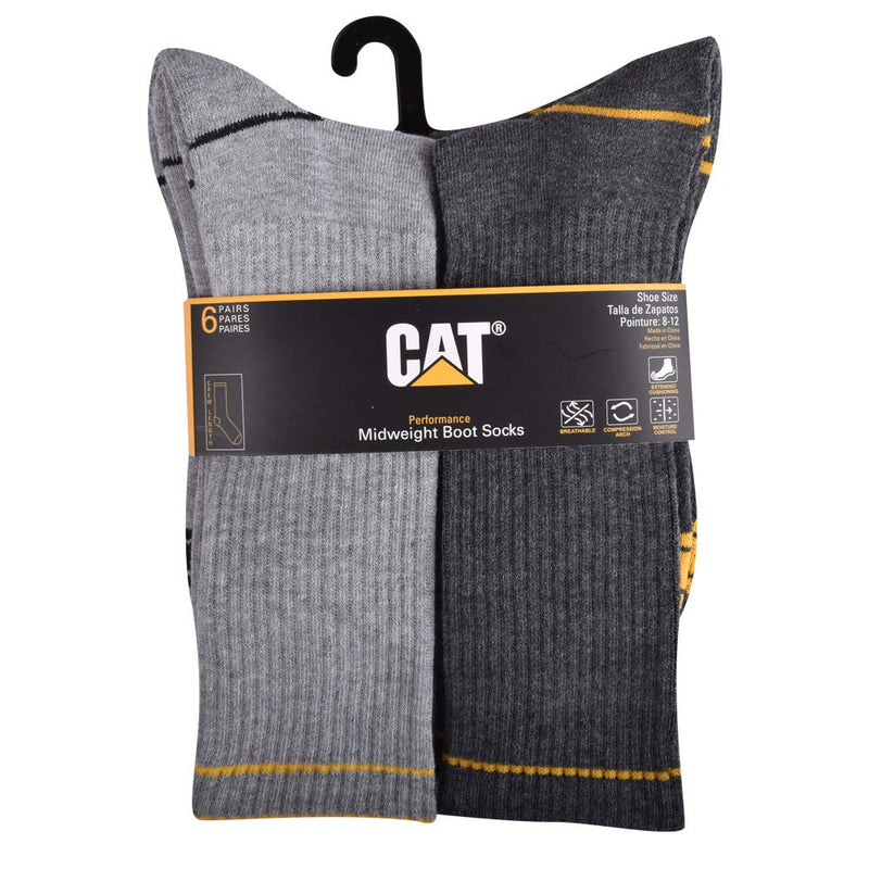 [Australia - AusPower] - Caterpillar Men's Half Cushioned Crew Socks X-Large Light Grey/Heather Grey (6 Pack) 