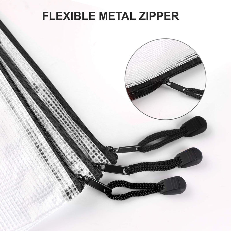 [Australia - AusPower] - JARLINK 18 Pack 8 Sizes Zipper Mesh Pouch, Waterproof Zipper File Bags Document Pouch Multipurpose Travel Bags for Office Supplies Cosmetics Travel Accessories black 