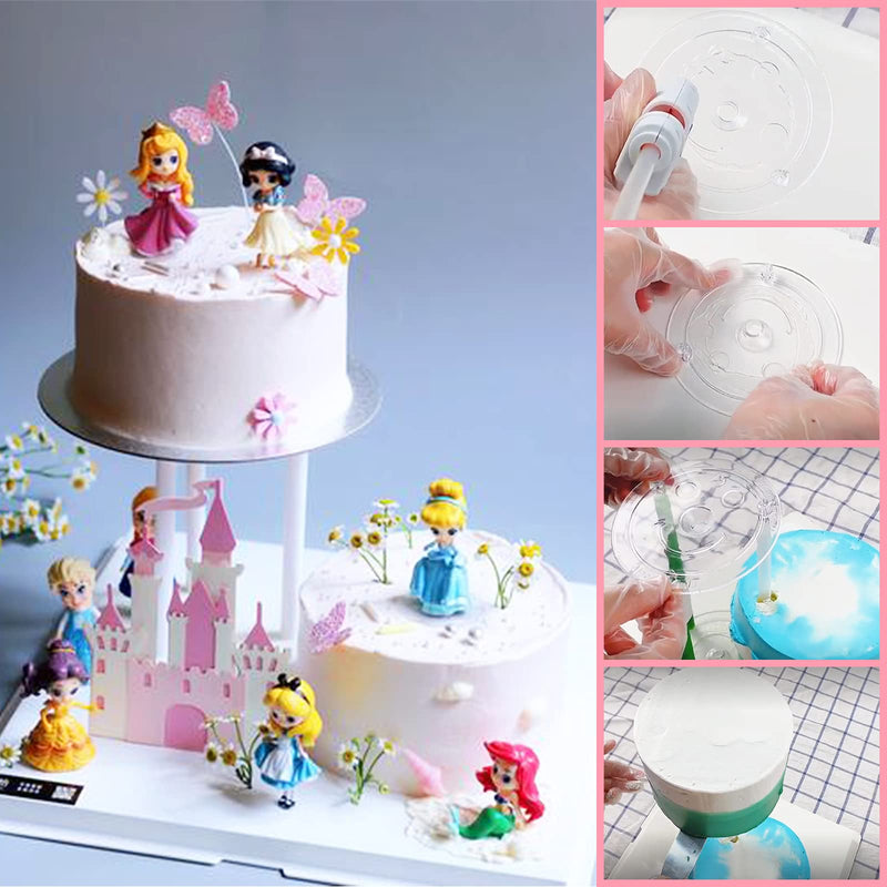 [Australia - AusPower] - Cake Sticks Support Rods with Cake Board Drums,White Plastic Cake Separator Plates for Chic Multi-Tiered Cake in The Party,Wedding,Birthday,4PCS Plates with 32 PCS Rods 